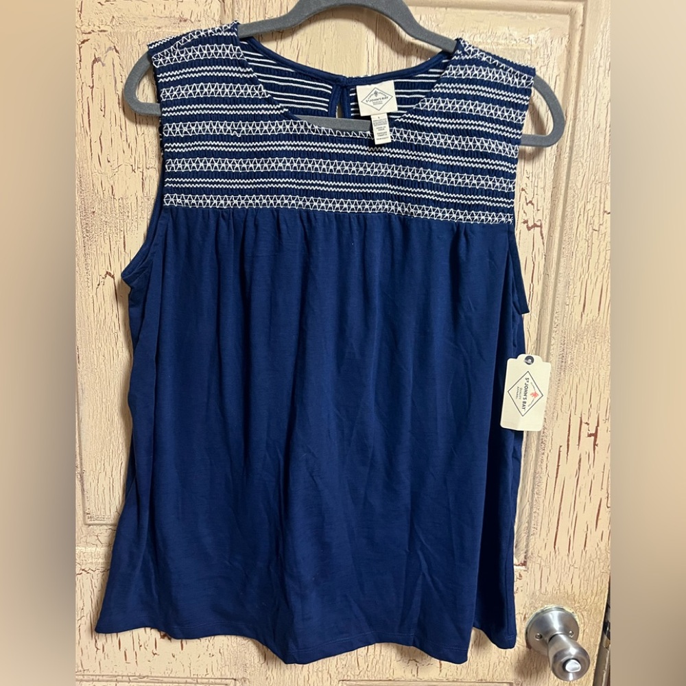 St. John's Bay Navy and White Tank Top
